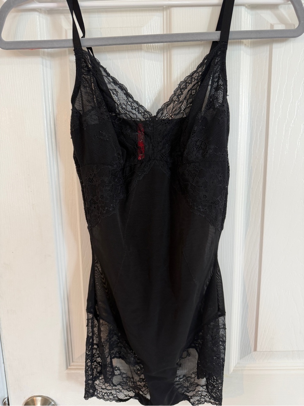 SPANX Black Lace-Trim Slip Chemise with Sheer Insets